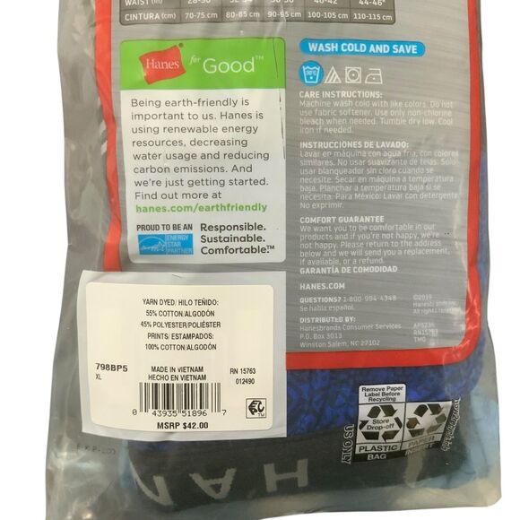 Hanes Mens Yarn Dyed Exposed Comfort Waistband Tagless Boxers Size XL 5 Count - Picture 8 of 9